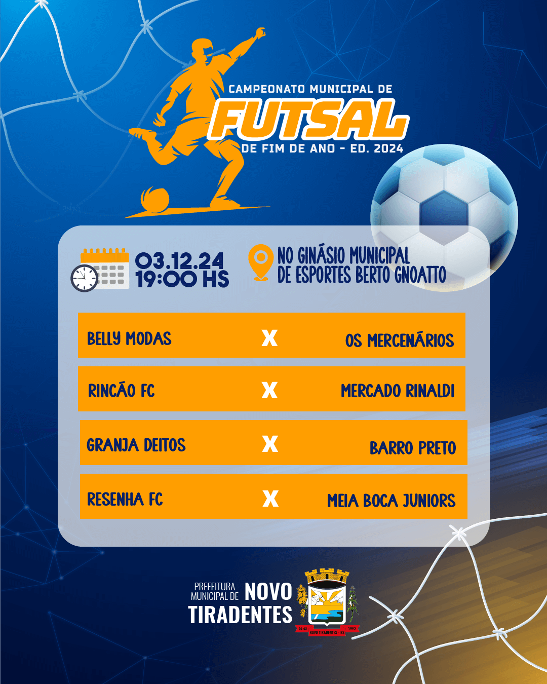 <p><strong><span style="font-family: verdana, geneva, sans-serif; font-size: 12pt;">TERCEIRA RODADA DO CAMPEONATO MUNICIPAL DE FUTSAL DE FIM DE ANO ACONTECE HOJE, 03 DE DEZEMBRO</span></strong></p>