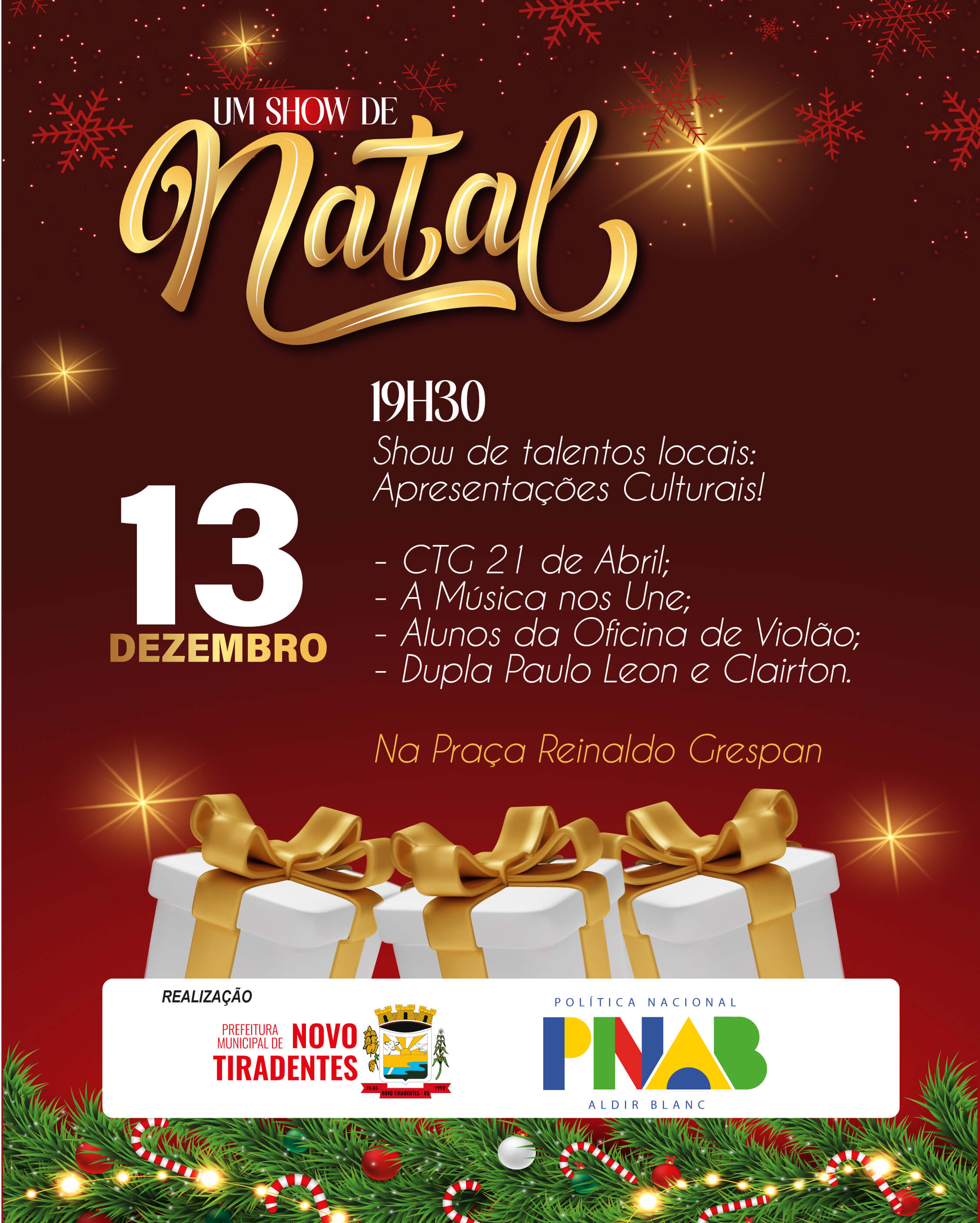 <p><strong><span style="font-family: verdana, geneva, sans-serif; font-size: 12pt;">NOVO TIRADENTES TER&Aacute; NOITE DE TALENTOS LOCAIS NO &ldquo;UM SHOW DE NATAL&rdquo;</span></strong></p>