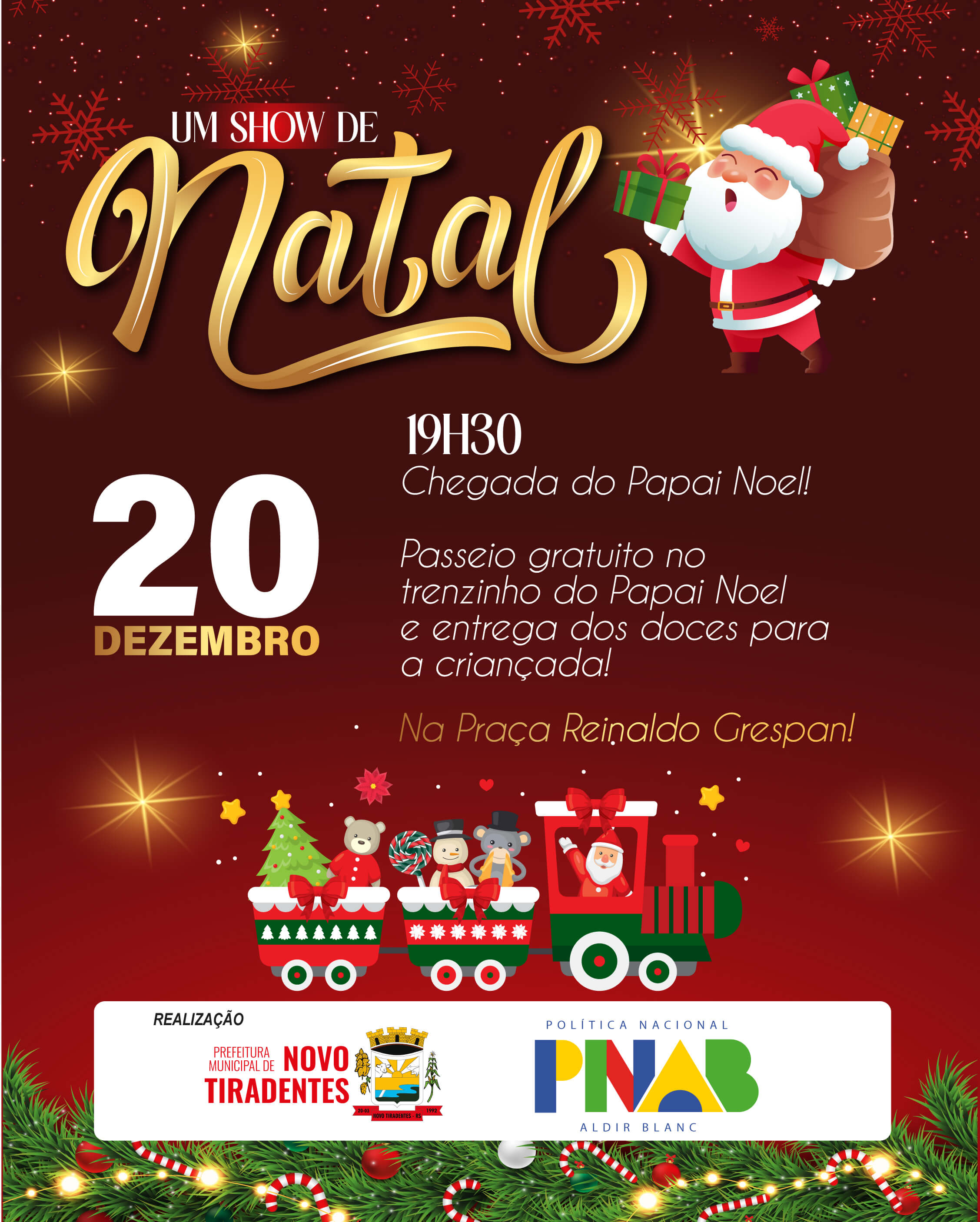 <p><strong><span style="font-family: verdana, geneva, sans-serif; font-size: 12pt;">CHEGADA DO PAPAI NOEL SER&Aacute; NESTA SEXTA-FEIRA, 20 DE DEZEMBRO, EM NOVO TIRADENTES!</span></strong></p>