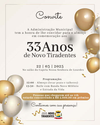 <p><strong><span style="font-family: verdana, geneva, sans-serif; font-size: 12pt;">NOVO TIRADENTES CELEBRA 33 ANOS COM GRANDE FESTA NO DIA 22 DE MAR&Ccedil;O</span></strong></p>