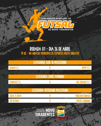 <p><strong><span style="font-family: verdana, geneva, sans-serif; font-size: 12pt;">CONFIRA OS JOGOS DA RODADA DE ABERTURA DO CAMPEONATO MUNICIPAL DE FUTSAL</span></strong></p>