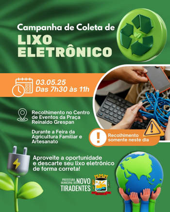 <p><strong><span style="font-family: verdana, geneva, sans-serif; font-size: 12pt;">NOVO TIRADENTES PROMOVE CAMPANHA DE COLETA DE LIXO ELETR&Ocirc;NIC</span>O</strong></p>
