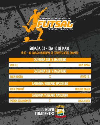 <p><span style="font-family: verdana, geneva, sans-serif; font-size: 12pt;"><strong>CAMPEONATO MUNICIPAL DE FUTSAL 2025 TEM SUA 3&ordf; RODADA NESTE S&Aacute;BADO, DIA 10 DE MAIO</strong></span></p>