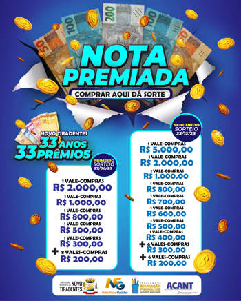 <p><span style="font-family: verdana, geneva, sans-serif; font-size: 12pt;"><strong>PREFEITURA DE NOVO TIRADENTES LAN&Ccedil;A A CAMPANHA NOTA PREMIADA &ldquo;COMPRAR AQUI D&Aacute; SORTE&rdquo; &ndash; EDI&Ccedil;&Atilde;O 2025</strong></span></p>