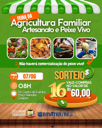 <p><span style="font-family: verdana, geneva, sans-serif; font-size: 12pt;"><strong>FEIRA DA AGRICULTURA FAMILIAR E ARTESANATO ACONTECE NESTE S&Aacute;BADO EM NOVO TIRADENTES COM SORTEIO DE 16 VALE-COMPRAS</strong></span></p>