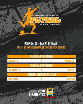 <p><span style="font-family: verdana, geneva, sans-serif; font-size: 12pt;"><strong>6&ordf; RODADA DO CAMPEONATO MUNICIPAL DE FUTSAL ACONTECE NESTE S&Aacute;BADO, 31 DE MAIO</strong></span></p>