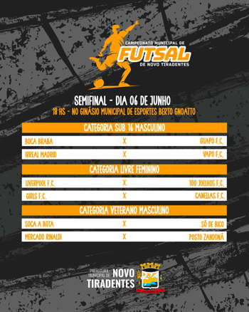 <p><span style="font-family: verdana, geneva, sans-serif; font-size: 12pt;"><strong>SEMIFINAIS DO CAMPEONATO MUNICIPAL DE FUTSAL ACONTECEM NESTA SEXTA-FEIRA, 06 DE JUNHO</strong></span></p>