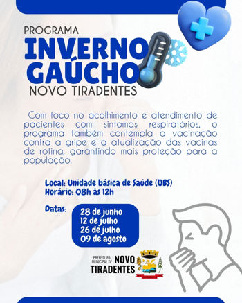 <p><span style="font-family: verdana, geneva, sans-serif; font-size: 12pt;"><strong>NOVO TIRADENTES INICIA O PROGRAMA INVERNO GA&Uacute;CHO 2025 COM REFOR&Ccedil;O NOS ATENDIMENTOS DE SA&Uacute;DE</strong></span></p>