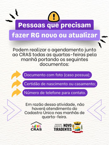 <p><span style="font-family: verdana, geneva, sans-serif; font-size: 12pt;"><strong>CRAS DE NOVO TIRADENTES REALIZA AGENDAMENTOS SEMANAIS PARA EMISS&Atilde;O DA CARTEIRA DE IDENTIDADE</strong></span></p>