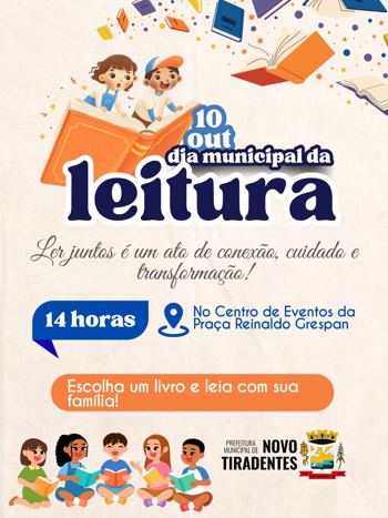 <p><span style="font-family: verdana, geneva, sans-serif; font-size: 12pt;"><strong>NOVO TIRADENTES REALIZA O 1&ordm; DIA MUNICIPAL DA LEITURA NO DIA 10 DE OUTUBRO</strong></span></p>