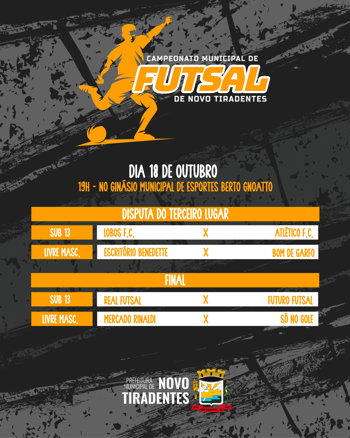 <p><span style="font-family: verdana, geneva, sans-serif; font-size: 12pt;"><strong>FINAL DO CAMPEONATO MUNICIPAL DE FUTSAL ACONTECE NESTE S&Aacute;BADO, 18 DE OUTUBRO</strong></span></p>