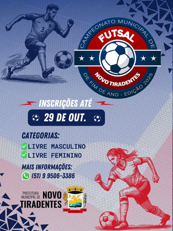 <p><span style="font-family: verdana, geneva, sans-serif; font-size: 12pt;"><strong>INSCRI&Ccedil;&Otilde;ES ABERTAS PARA O CAMPEONATO MUNICIPAL DE FUTSAL &ndash; EDI&Ccedil;&Atilde;O DE FINAL DE ANO 2025</strong></span></p>
