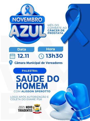 <p><span style="font-family: verdana, geneva, sans-serif; font-size: 12pt;"><strong>NOVO TIRADENTES REALIZAR&Aacute; A&Ccedil;&Atilde;O DE CONSCIENTIZA&Ccedil;&Atilde;O SOBRE A SA&Uacute;DE DO HOMEM NO NOVEMBRO AZUL</strong></span></p>