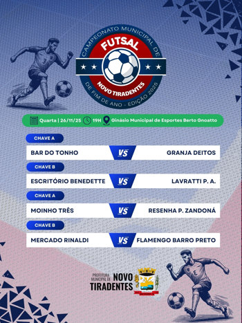 <p><span style="font-family: verdana, geneva, sans-serif; font-size: 12pt;"><strong>SEGUNDA RODADA DO CAMPEONATO MUNICIPAL DE FUTSAL DE FINAL DE ANO ACONTECE NESTA QUARTA-FEIRA, 26 DE NOVEMBRO</strong></span></p>