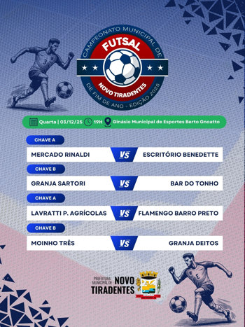 <p><span style="font-family: verdana, geneva, sans-serif; font-size: 12pt;"><strong>TERCEIRA RODADA DO CAMPEONATO MUNICIPAL DE FUTSAL DE FINAL DE ANO ACONTECE NESTA QUARTA-FEIRA, 03 DE DEZEMBRO</strong></span></p>