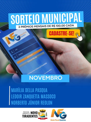 <p><span style="font-family: verdana, geneva, sans-serif; font-size: 12pt;"><strong>SORTEIO MUNICIPAL DO PROGRAMA NOTA FISCAL GA&Uacute;CHA - NOVEMBRO</strong></span></p>