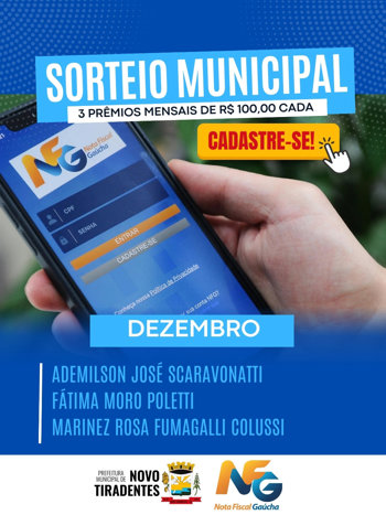 <p><span style="font-family: verdana, geneva, sans-serif; font-size: 12pt;"><strong>SORTEIO MUNICIPAL DO PROGRAMA NOTA FISCAL GA&Uacute;CHA - DEZEMBRO</strong></span></p>