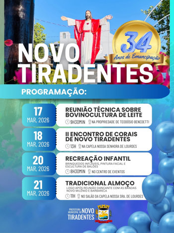 <p><span style="font-family: verdana, geneva, sans-serif; font-size: 12pt;"><strong>NOVO TIRADENTES CELEBRA 34 ANOS DE EMANCIPA&Ccedil;&Atilde;O COM PROGRAMA&Ccedil;&Atilde;O ESPECIAL</strong></span></p>
