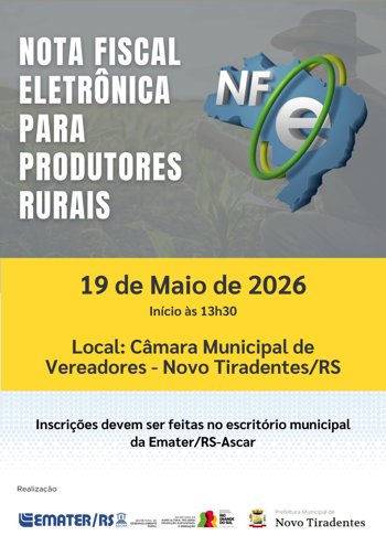 <span style="font-size: 12pt; font-family: 'arial black', sans-serif;">EMATER E PREFEITURA DE NOVO TIRADENTES PROMOVEM CAPACITA&Ccedil;&Atilde;O SOBRE NOTA FISCAL ELETR&Ocirc;NICA PARA PRODUTORES RURAIS</span>
