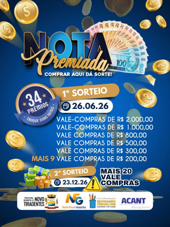 <span style="font-family: 'arial black', sans-serif; font-size: 12pt;">CAMPANHA NOTA PREMIADA &ndash; COMPRAR AQUI D&Aacute; SORTE VAI SORTEAR 34 PR&Ecirc;MIOS EM NOVO TIRADENTES</span>