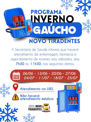 <span style="font-family: 'arial black', sans-serif; font-size: 12pt;">NOVO TIRADENTES REALIZA PROGRAMA INVERNO GA&Uacute;CHO COM AMPLIA&Ccedil;&Atilde;O DOS SERVI&Ccedil;OS DE SA&Uacute;DE AOS S&Aacute;BADOS</span>