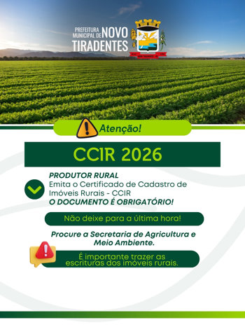 <span style="font-family: 'arial black', sans-serif; font-size: 12pt;">EMISS&Atilde;O DO CCIR 2026 J&Aacute; EST&Aacute; DISPON&Iacute;VEL PARA PRODUTORES RURAIS DE NOVO TIRADENTES</span>