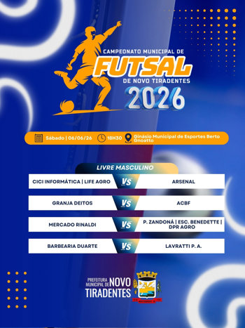<span style="font-family: 'arial black', sans-serif; font-size: 12pt;">CAMPEONATO MUNICIPAL DE FUTSAL 2026 INICIA CATEGORIA LIVRE MASCULINO NESTE S&Aacute;BADO</span>
