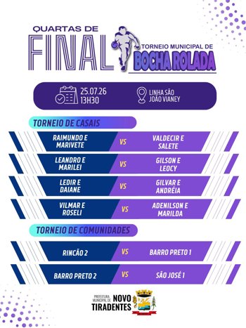 <strong><span style="font-family: 'arial black', sans-serif; font-size: 12pt;">QUARTAS DE FINAL DO TORNEIO MUNICIPAL DE BOCHA ROLADA ACONTECEM NO DIA 25 DE JULHO</span></strong>