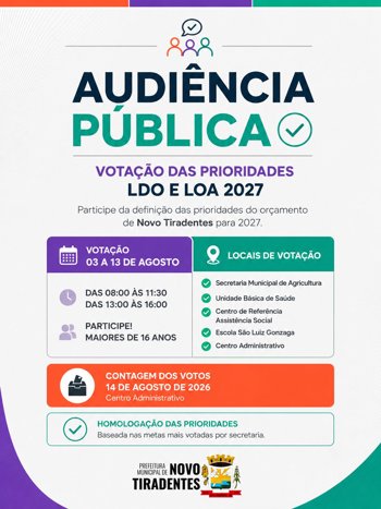 <span style="font-family: 'arial black', sans-serif; font-size: 12pt;">POPULA&Ccedil;&Atilde;O &Eacute; CONVIDADA A PARTICIPAR DA ESCOLHA DAS PRIORIDADES DO OR&Ccedil;AMENTO MUNICIPAL PARA 2027</span>