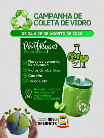 <span style="font-family: 'arial black', sans-serif; font-size: 12pt;">NOVO TIRADENTES PROMOVE CAMPANHA DE COLETA DE VIDRO DE 24 A 28 DE AGOSTO E REFOR&Ccedil;A COMPROMISSO COM O MEIO AMBIENTE</span>