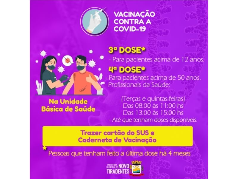 VACINAÇÃO CONTRA A COVID-19 ESTÁ SENDO REALIZADA NA UNIDADE BÁSICA DE SAÚDE DE NOVO TIRADENTES  