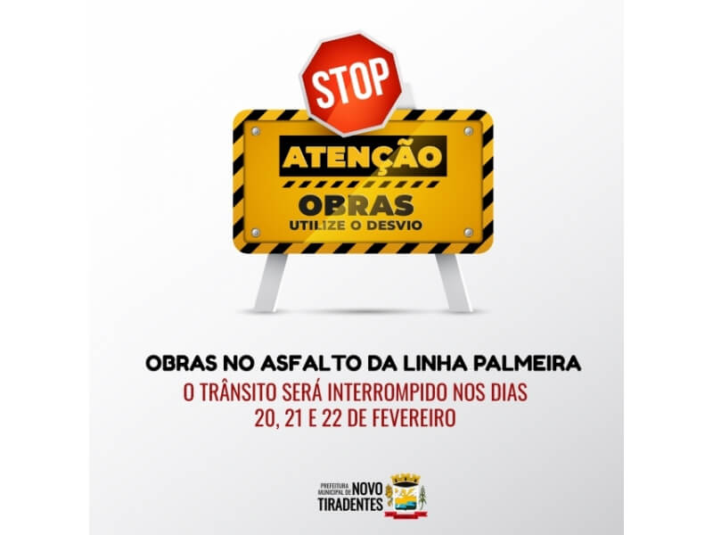 ATENÇÃO! TRÂNSITO NA ESTRADA DA LINHA PALMEIRA SERÁ INTERROMPIDO PARA REALIZAÇÃO DE MELHORIAS