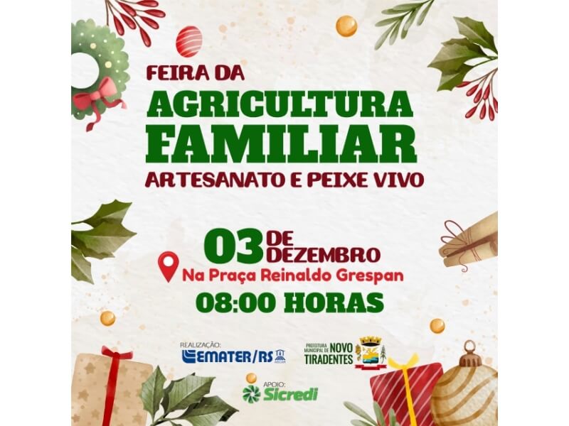 PRÓXIMA EDIÇÃO DA FEIRA DA AGRICULTURA FAMILIAR, ARTESANATO E PEIXE VIVO ACONTECERÁ NO DIA 03 DE DEZEMBRO