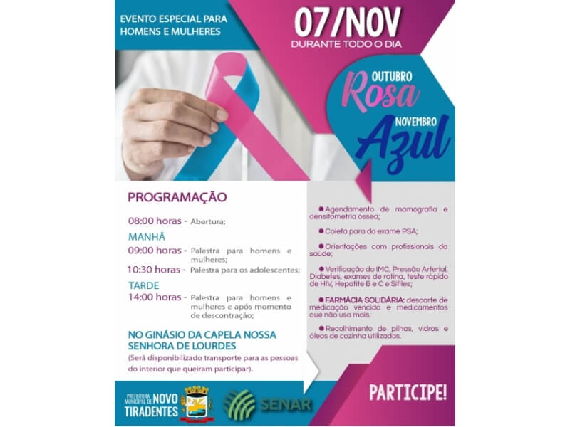 PREFEITURA DE NOVO TIRADENTES REALIZARÁ GRANDE EVENTO EM COMEMORAÇÃO AO OUTUBRO ROSA E NOVEMBRO AZUL