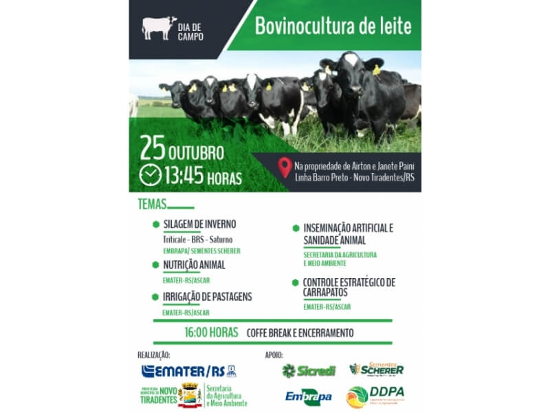 NOVO TIRADENTES TERÁ DIA DE CAMPO SOBRE BOVINOCULTURA DE LEITE  