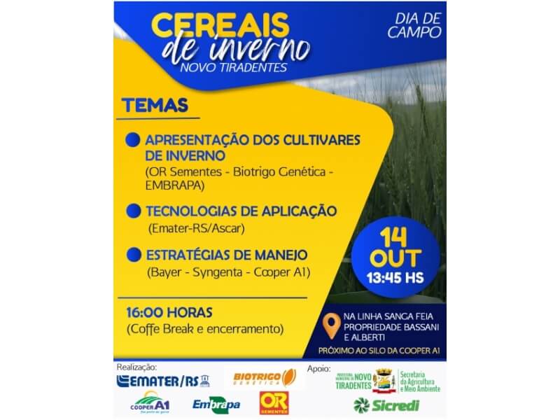 DIA DE CAMPO SOBRE CEREAIS DE INVERNO - OPORTUNIDADES E ESTRATÉGIAS PARA AMPLIAR A RENTABILIDADE