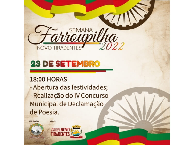 PARTICIPE DA PROGRAMAÇÃO DA SEMANA FARROUPILHA 2022 DE NOVO TIRADENTES  