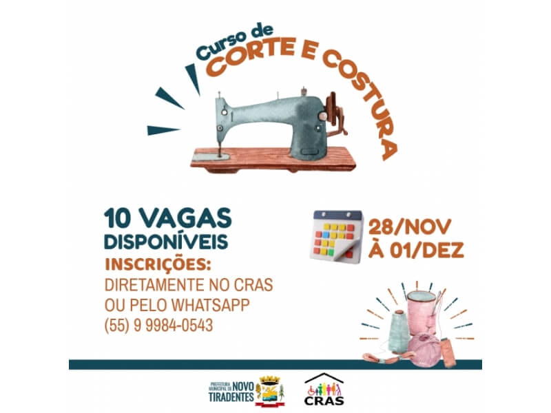 CRAS DE NOVO TIRADENTES DISPONIBILIZA VAGAS PARA CURSO DE CORTE E COSTURA