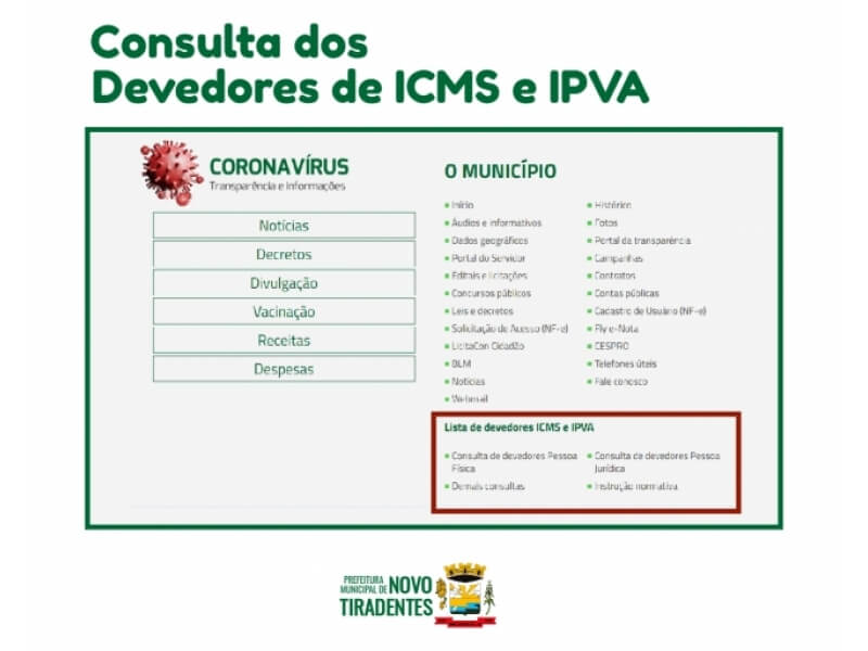 NOVO TIRADENTES DISPONIBILIZA LISTA DE DEVEDORES EM DÍVIDA ATIVA COM ICMS E IPVA