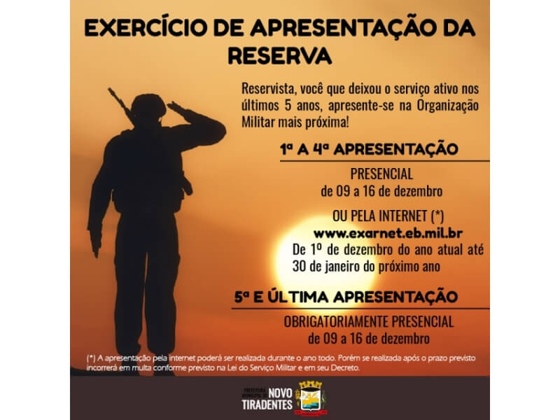 SERVIÇO MILITAR: RESERVISTAS DO EXÉRCITO BRASILEIRO DEVEM REALIZAR A APRESENTAÇÃO DA RESERVA