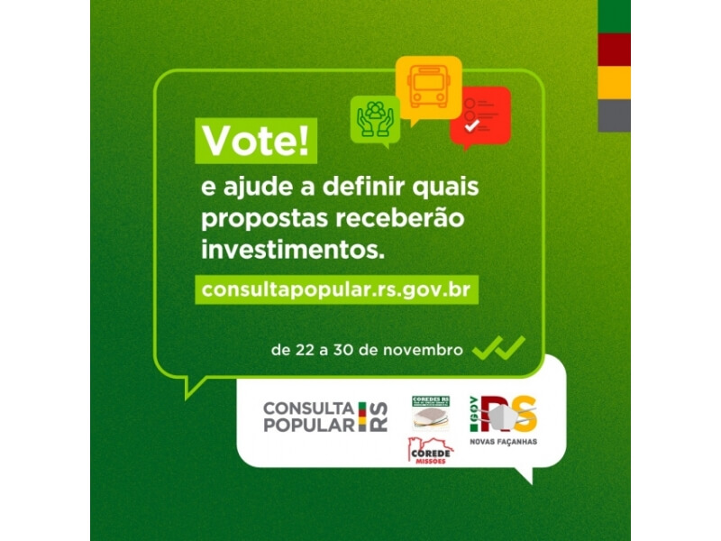 VOTAÇÃO DA CONSULTA POPULAR ESTÁ DISPONÍVEL ATÉ 30 DE NOVEMBRO