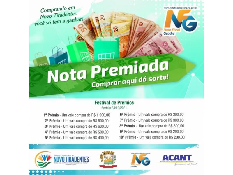 CAMPANHA NOTA PREMIADA DE NOVO TIRADENTES PROMOVE A EDUCAÇÃO FISCAL E DIVULGA O PROGRAMA NOTA FISCAL GAÚCHA