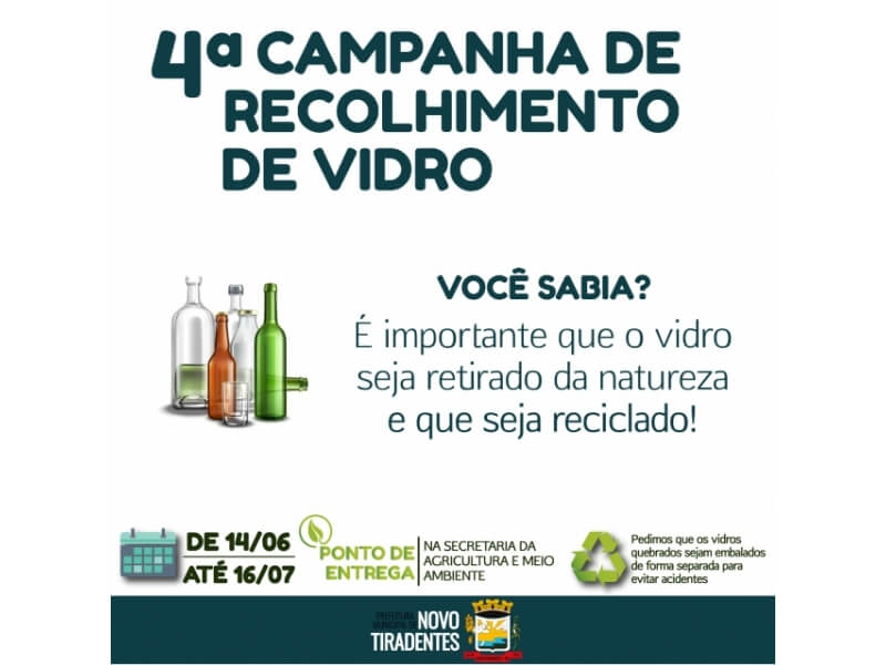 PARTICIPE DA CAMPANHA DE RECOLHIMENTO DE VIDRO! FAÇA SUA PARTE!  