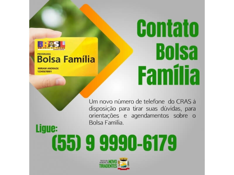 CRAS DISPONIBILIZA NOVO NÚMERO DE TELEFONE PARA BENEFICIÁRIOS DO BOLSA FAMÍLIA