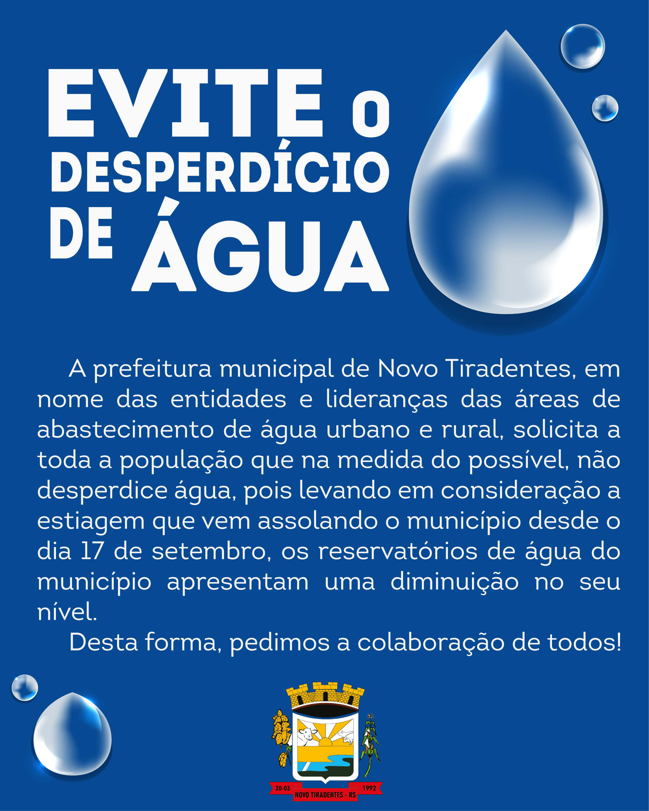 NOVO TIRADENTES ADOTA O RACIONAMENTO DE ÁGUA