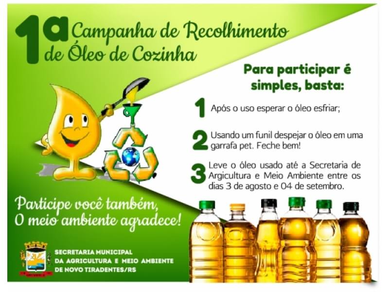 SECRETARIA DA AGRICULTURA E MEIO AMBIENTE PROMOVE A 1ª CAMPANHA DE RECOLHIMENTO DE ÓLEO DE COZINHA