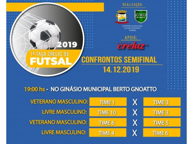 RODADA SEMIFINAL DAS CATEGORIAS VETERANO E LIVRE MASCULINO DO CAMPEONATO MUNICIPAL DE FUTSAL  