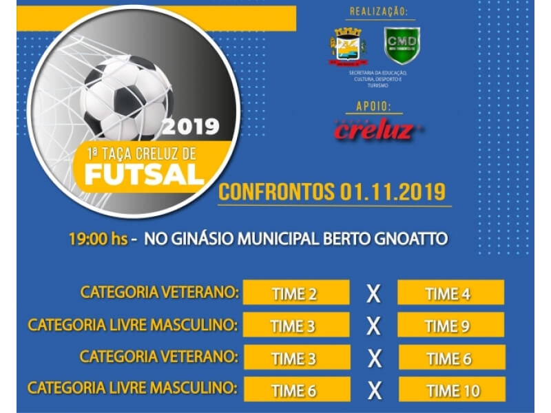 PRÓXIMOS CONFRONTOS DO CAMPEONATO MUNICIPAL: I TAÇA CRELUZ DE FUTSAL