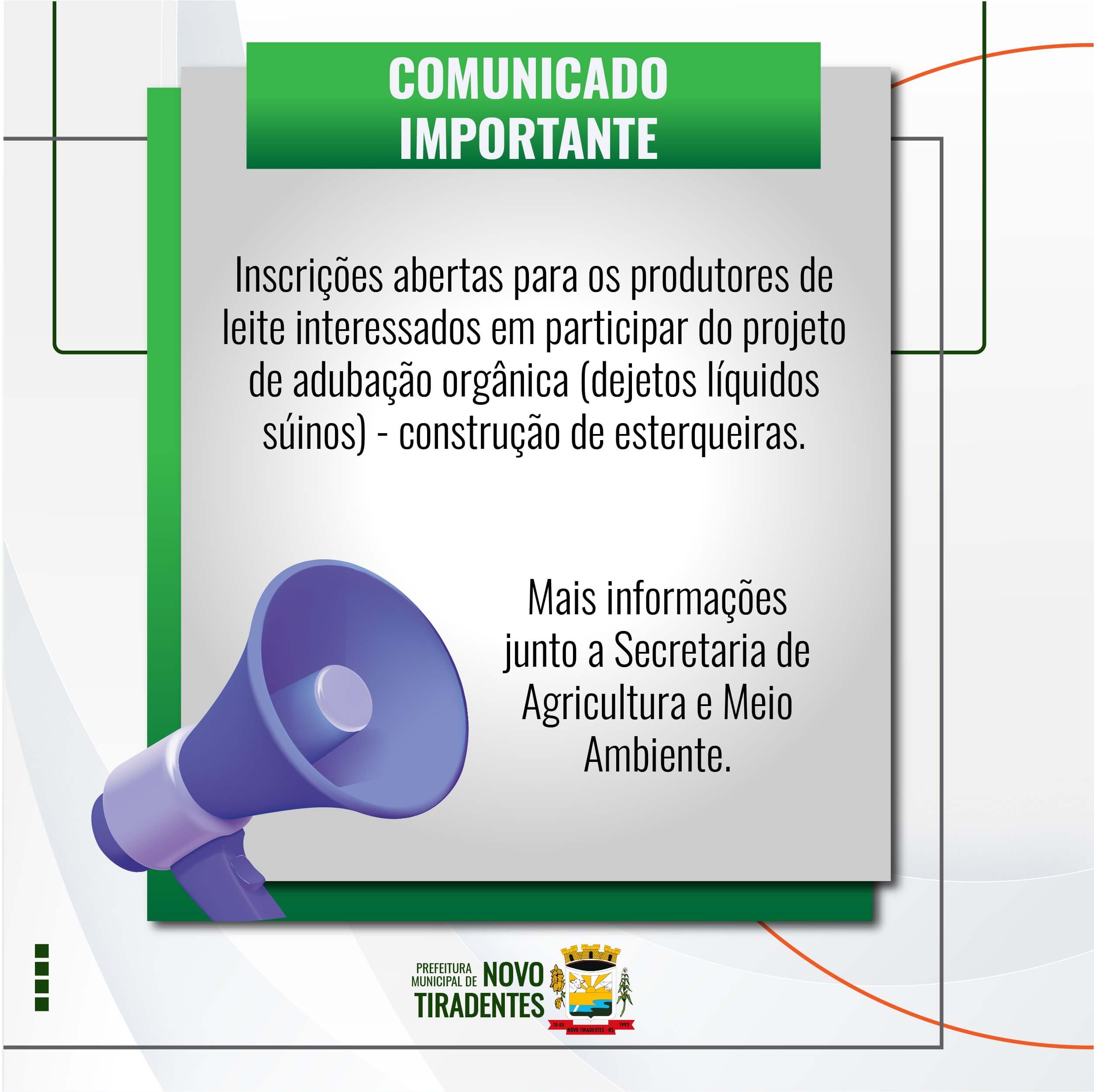 SECRETARIA DE AGRICULTURA E MEIO AMBIENTE LANÇA PROJETO DE ADUBAÇÃO ORGÂNICA PARA PRODUTORES DE LEITE