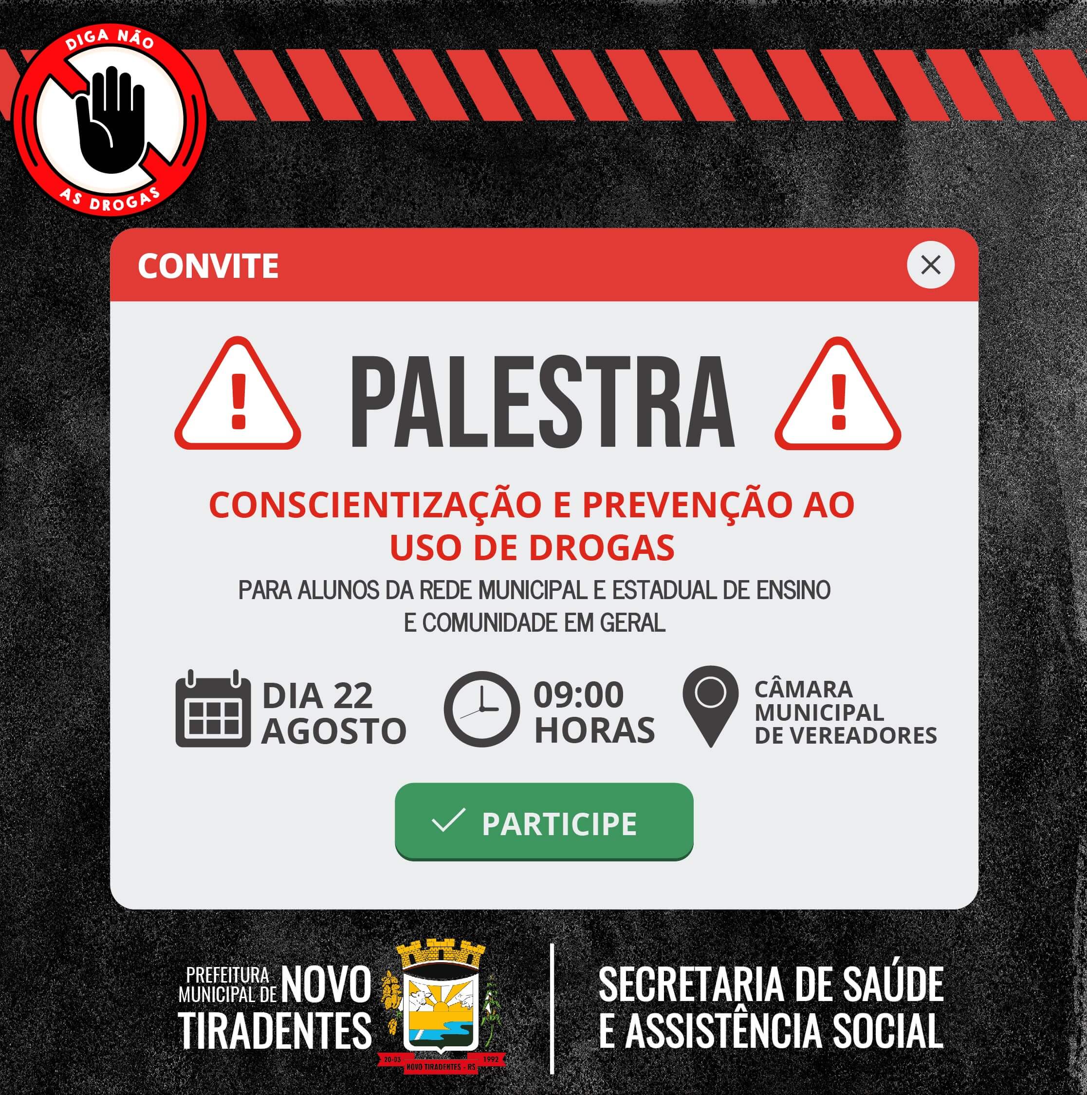 SECRETARIA DE SAÚDE E ASSISTÊNCIA SOCIAL DE NOVO TIRADENTES PROMOVE PALESTRA SOBRE O USO DE DROGAS PARA ALUNOS E COMUNIDADE LOCAL